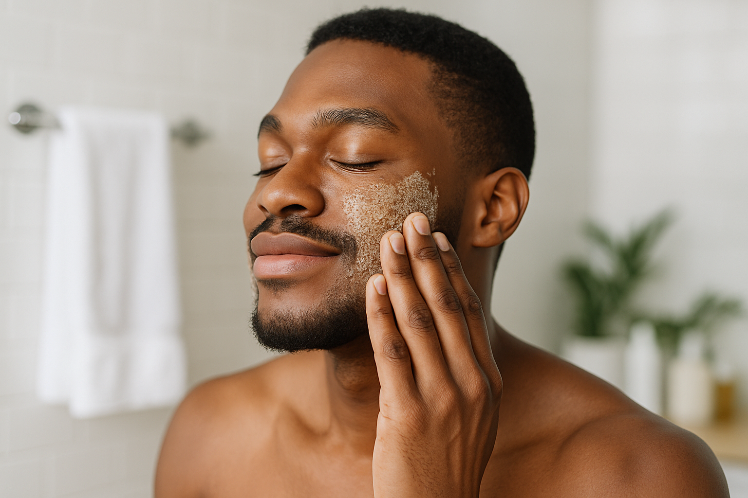 A blog image for Why Exfoliation Matters for Healthy Skin. do not add text and give it for dark black men
